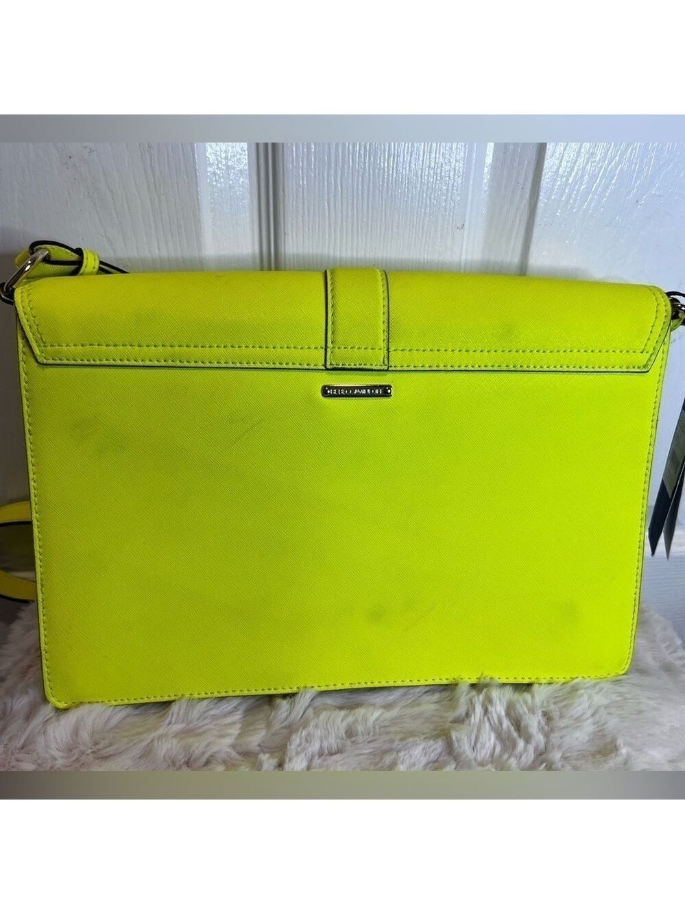 REBECCA MINKOFF HUDSON MOTO LEATHER NEON MARIGOLD BAG - Picture 2 of 16